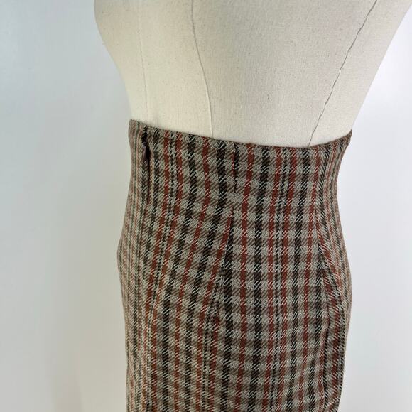 Jil Sander Check Plaid Pencil Skirt Brown High Waisted Wool Vintage - Picture 4 of 8
